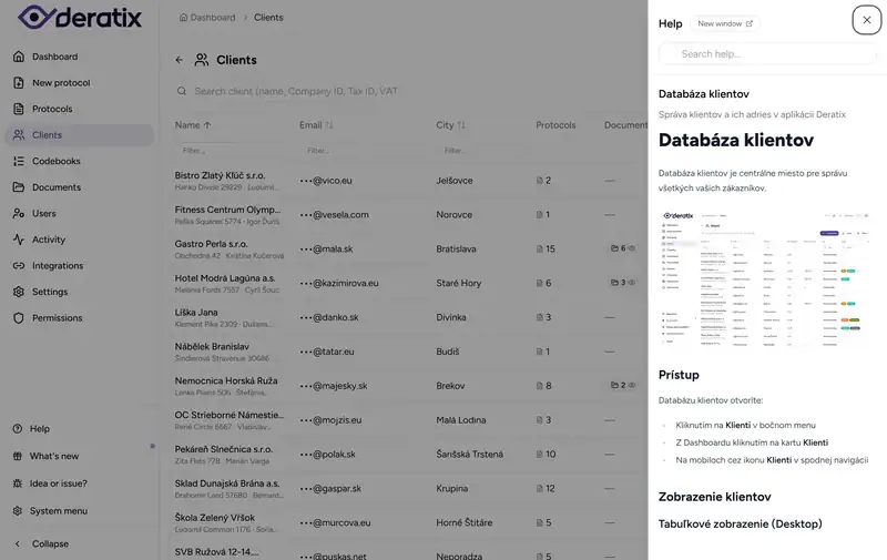 Contextual help on the client database page - Desktop
