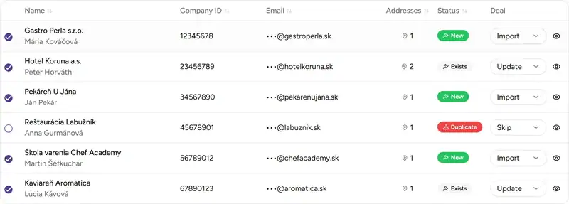 Overview of items in the client import from file - Desktop