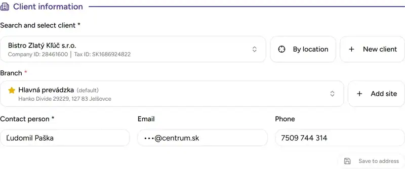 Client and contact details directly in the protocol form - Desktop