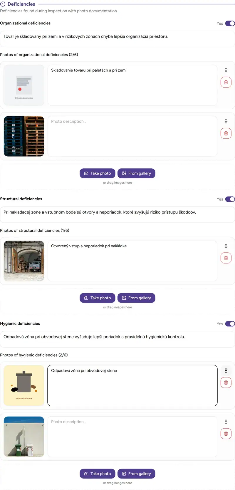Deratix Deficiency tracking — desktop application screenshot showing the feature in action
