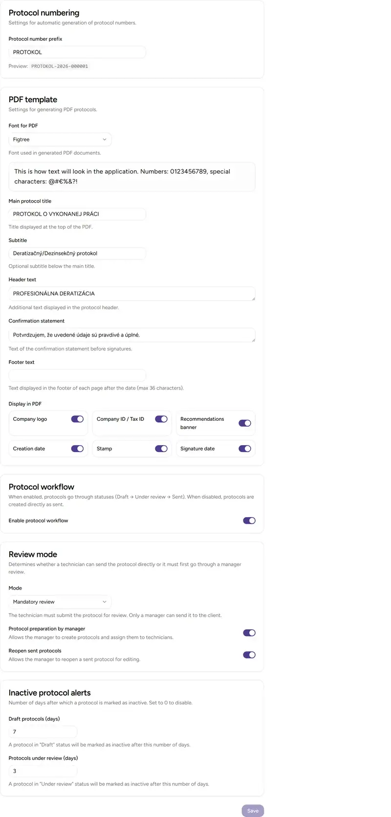 Protocol settings - Desktop