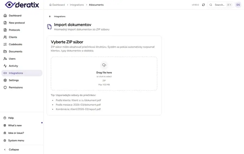 Document import - initial screen - Desktop