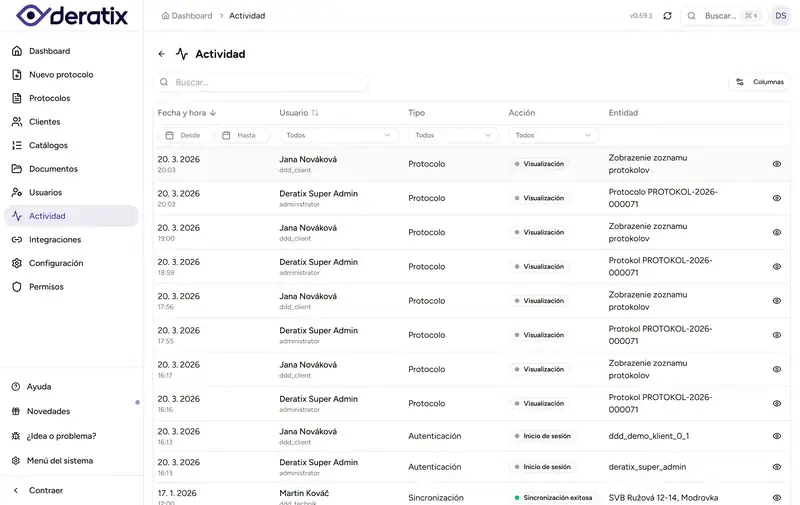 Historial de actividad en la gestión del equipo - Desktop