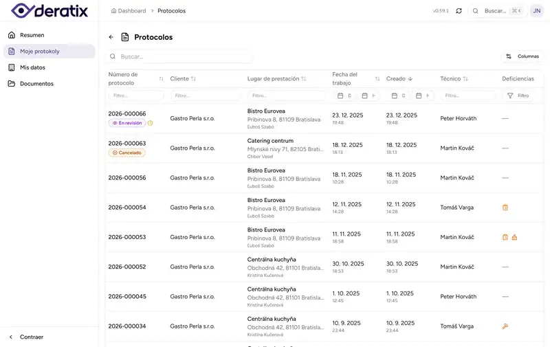 Deratix Portal del cliente — desktop application screenshot showing the feature in action
