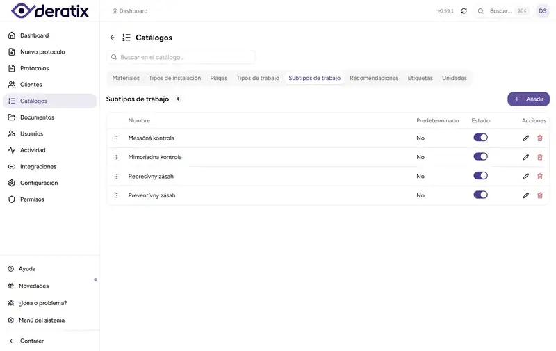 Catálogo de subtipos de trabajo - Desktop