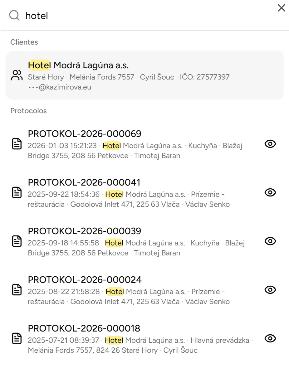 Resultados de busqueda rapida para clientes y protocolos - Desktop