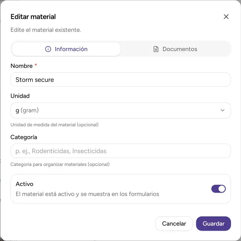 Material edit dialog - Desktop