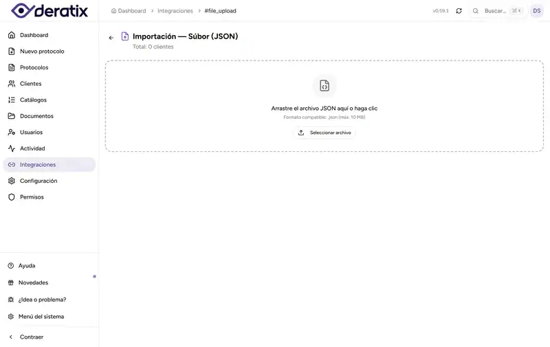 Carga de archivo para la importación de clientes - Desktop