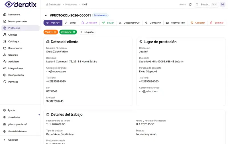 Detalle del protocolo con secciones y fotos de deficiencias - Desktop