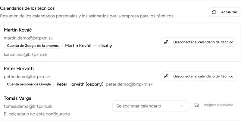 Calendarios de los técnicos - Desktop