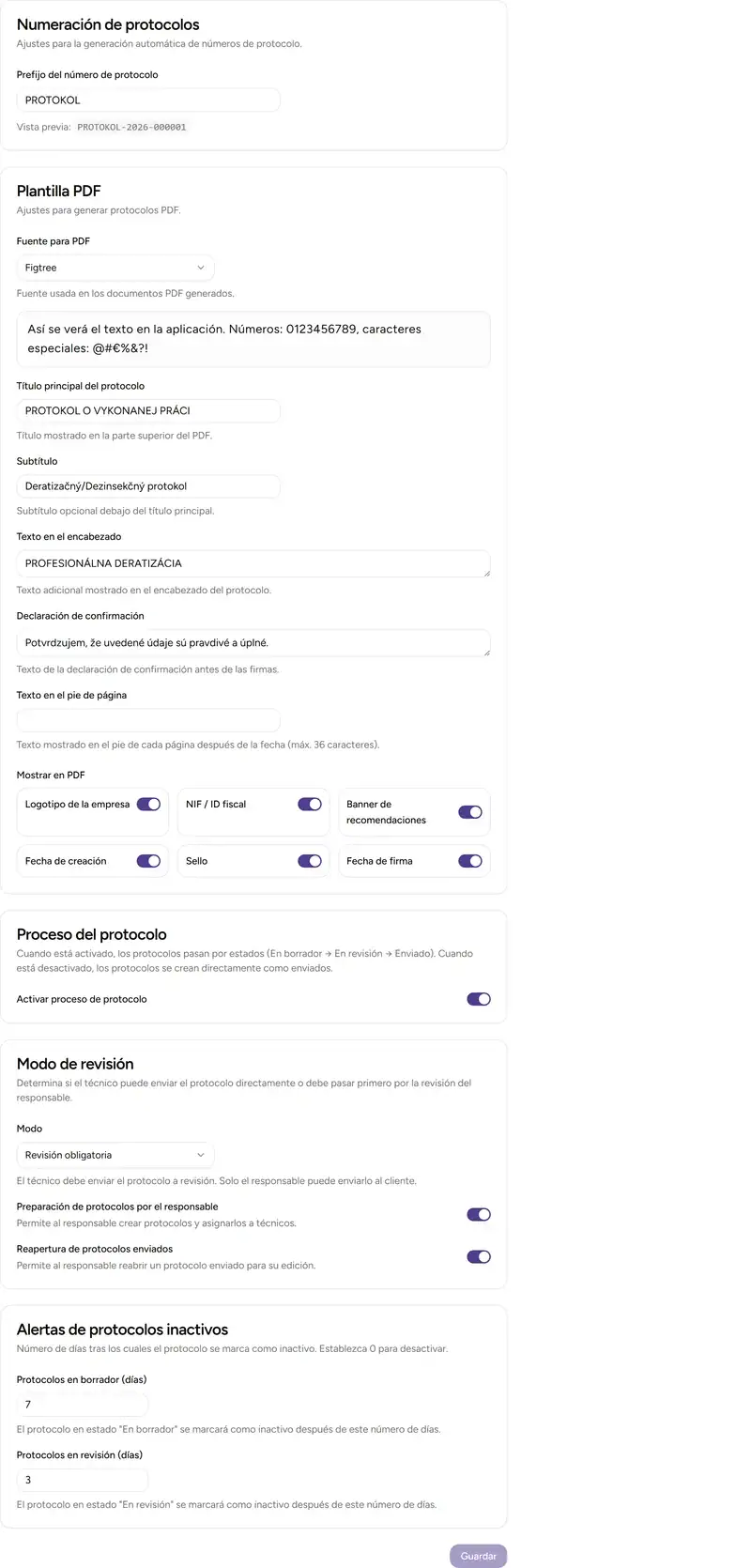 Configuración del protocolo - Desktop