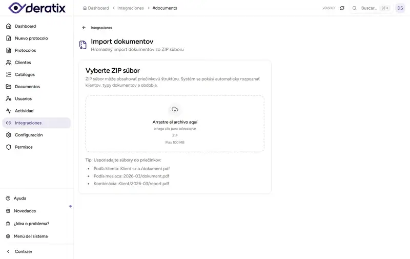 Pantalla inicial de la importación masiva de documentos - Desktop