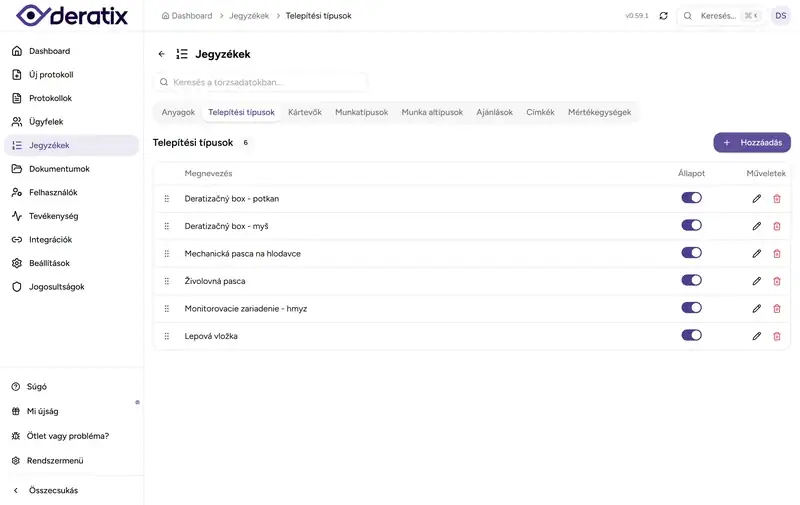 Telepítéstípusok törzsadat - Desktop