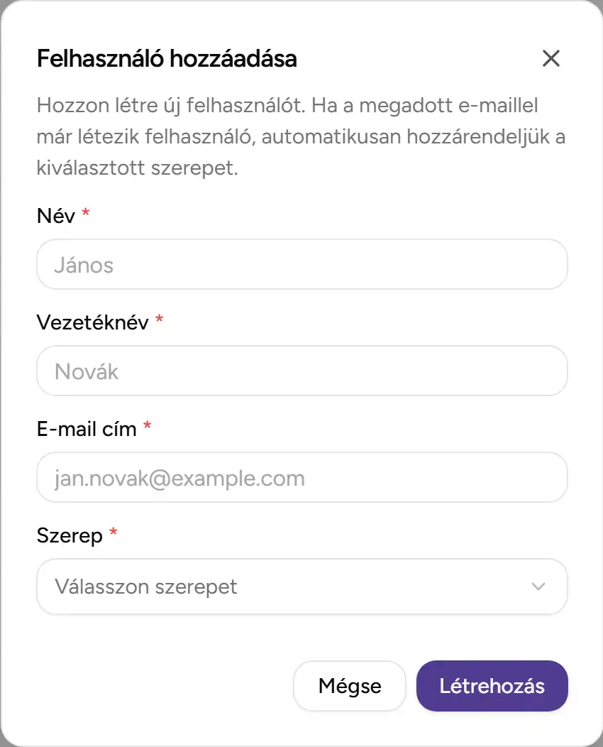Felhasználó szerkesztése párbeszédablak - Desktop