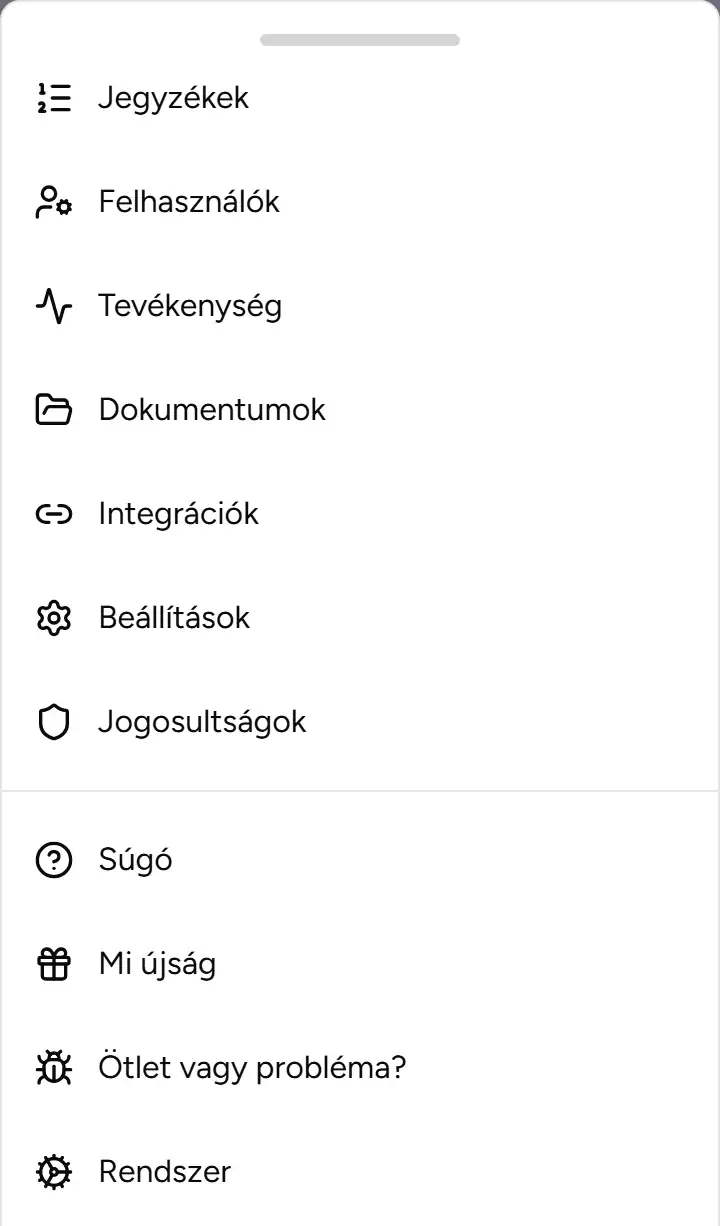 Továbbiak menü