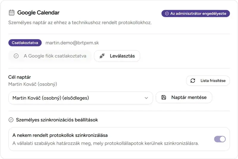 Személyes Google naptár a Saját beállításokban - Desktop