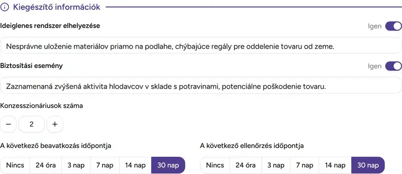 Kiegészítő információk szakasz - Desktop