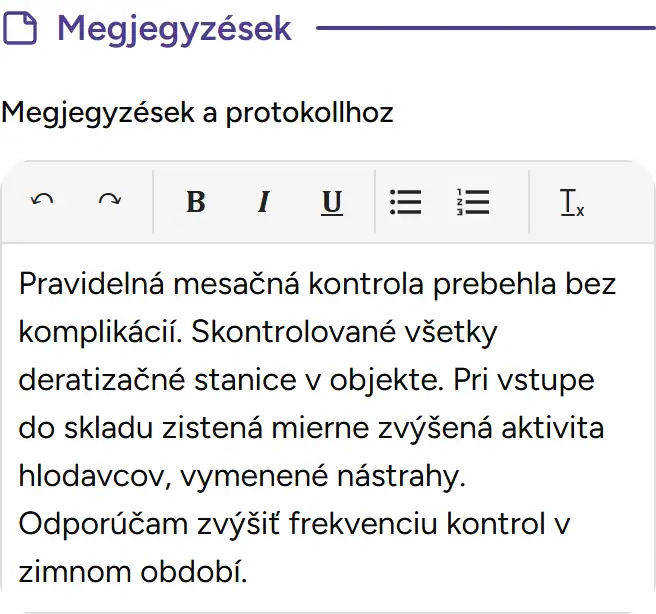 Megjegyzések szakasz