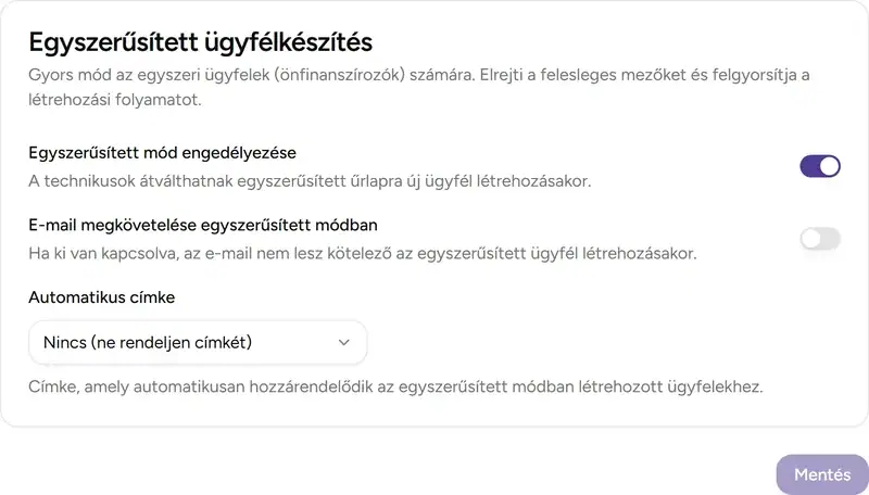 Ügyfélbeállítások - Desktop