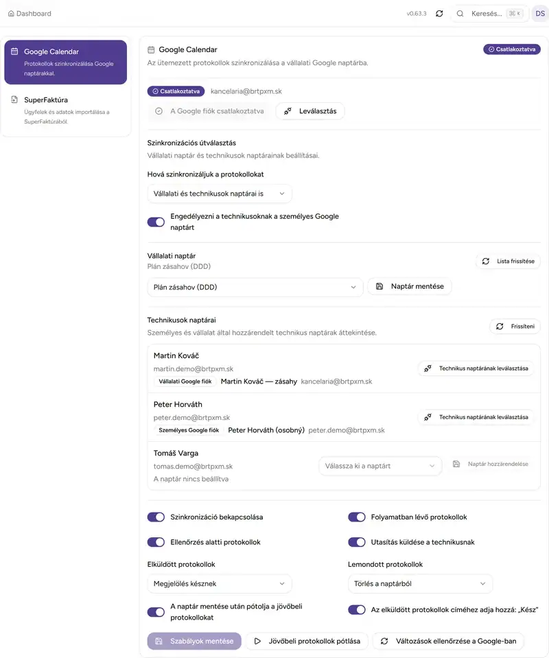 Deratix Google Naptár szinkronizálás — desktop application screenshot showing the feature in action