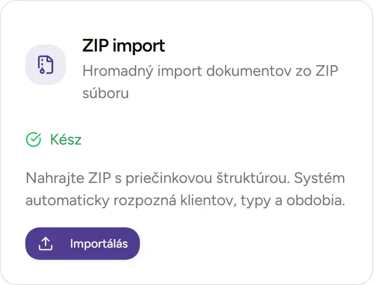 A tömeges import kártyája az Integrációk szekcióban - Desktop