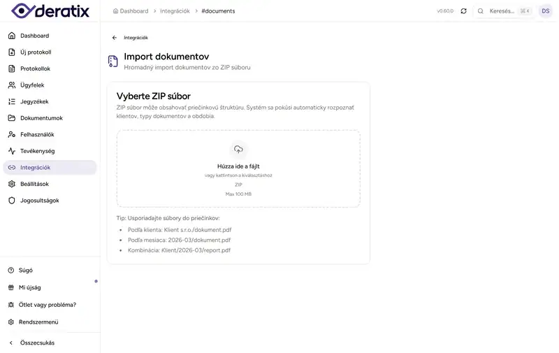 Dokumentumimport - kezdőképernyő - Desktop