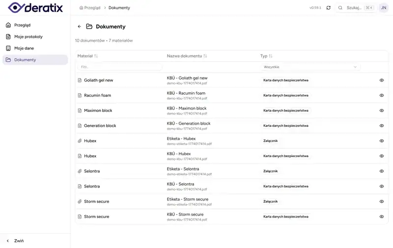 Dokumenty dostepne w portalu klienta - Desktop
