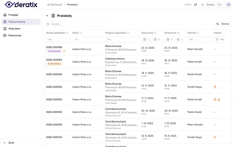 Deratix Portal klienta — desktop application screenshot showing the feature in action