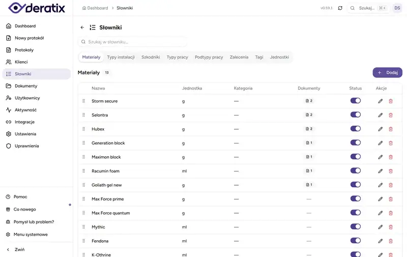 Deratix Własne katalogi — desktop application screenshot showing the feature in action