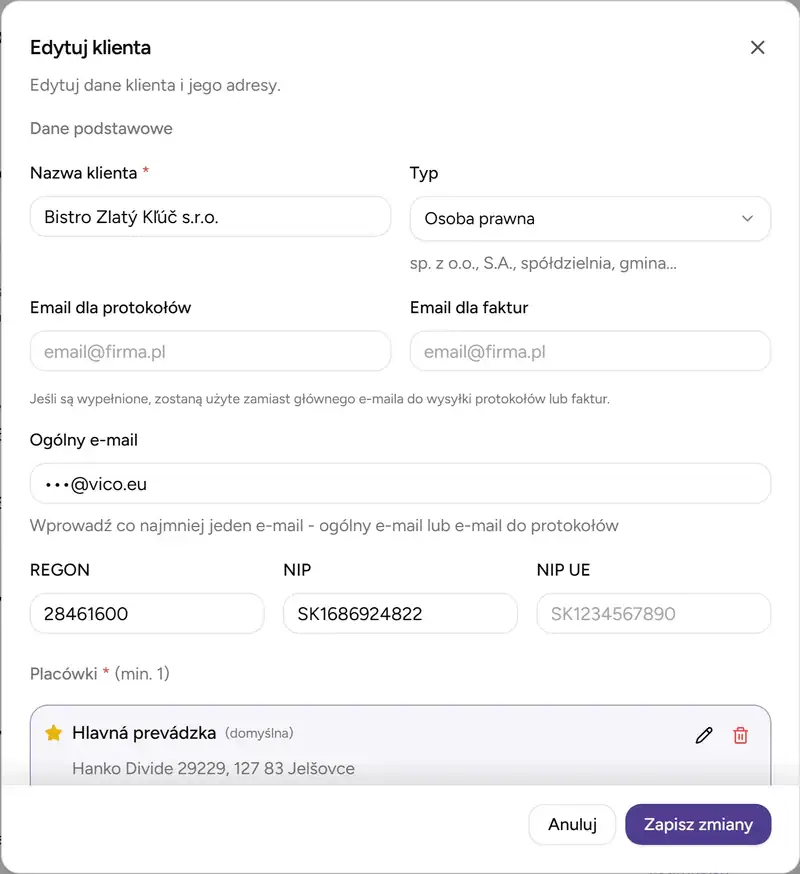 Dialog edycji klienta - Desktop