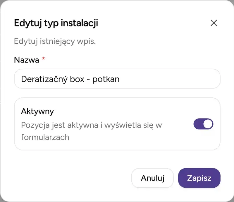 Dialog edycji typu instalacji - Desktop