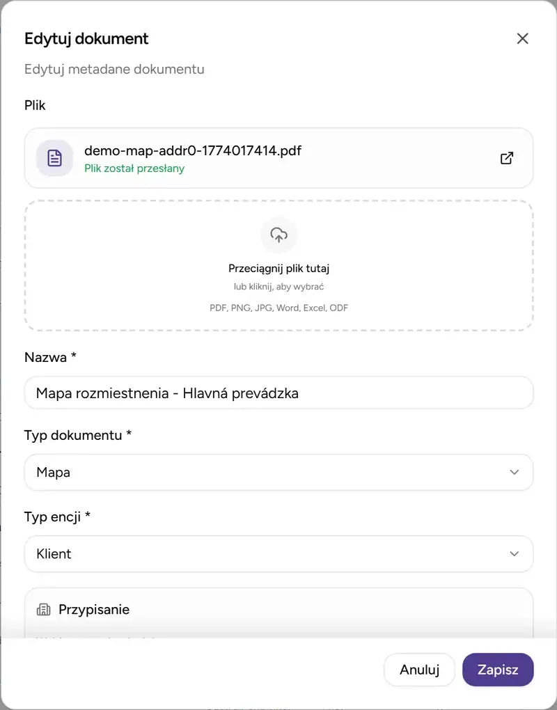 Ustawienia przypisania i widoczności dokumentu - Desktop