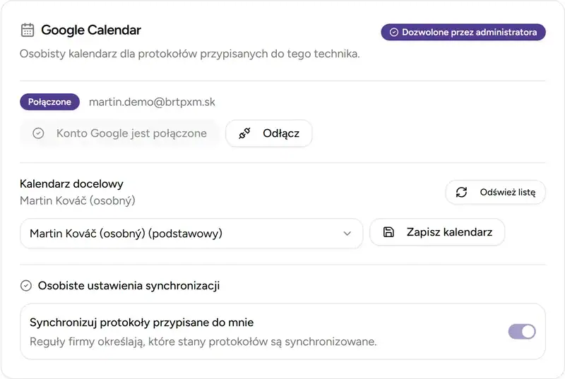 Osobisty kalendarz Google w Moich ustawieniach - Desktop