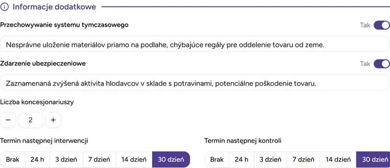 Sekcja informacji dodatkowych - Desktop