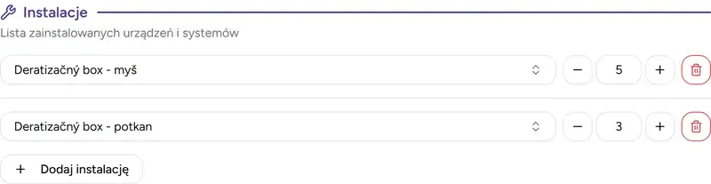 Deratix Śledzenie instalacji — desktop application screenshot showing the feature in action