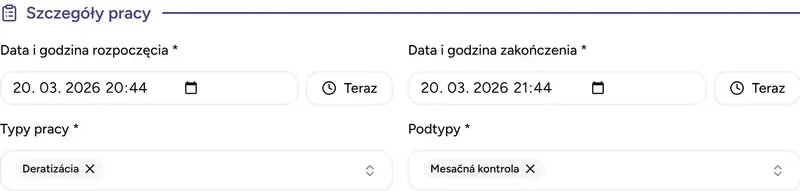Sekcja szczegółów pracy - Desktop