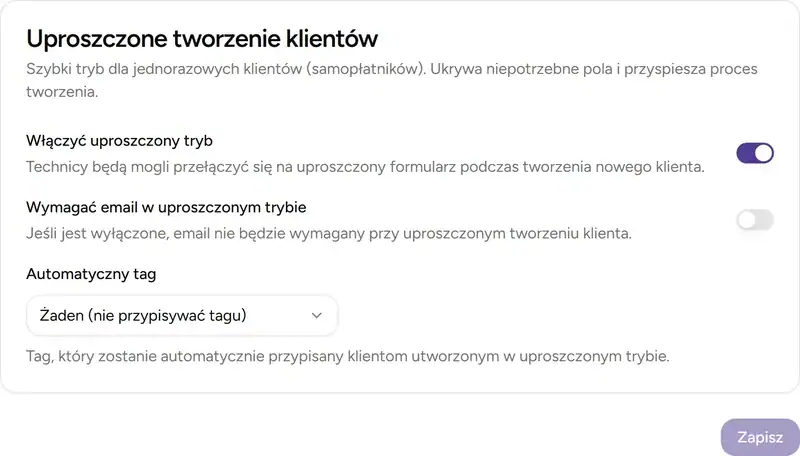 Ustawienia klientów - Desktop