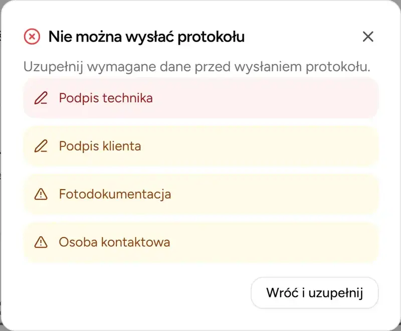 Dialog walidacji przed wyslaniem protokolu - Desktop