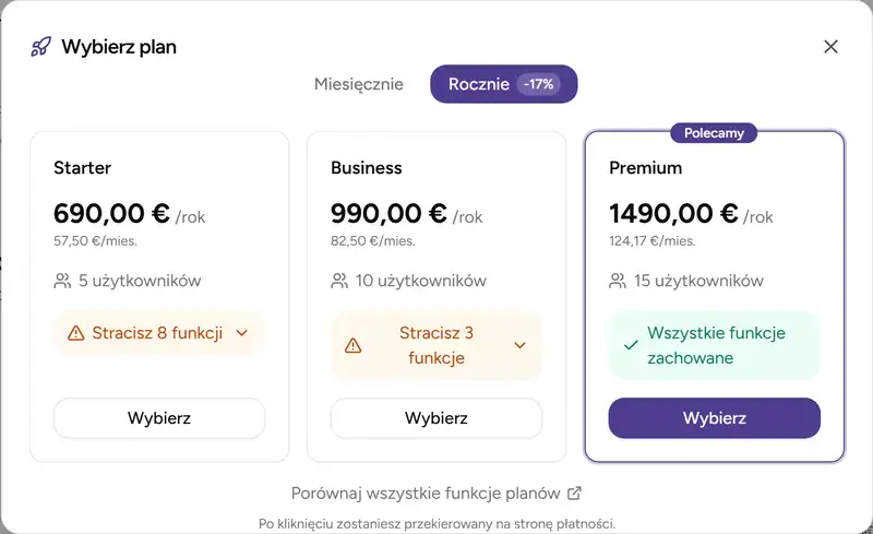 Wybór planu - Desktop
