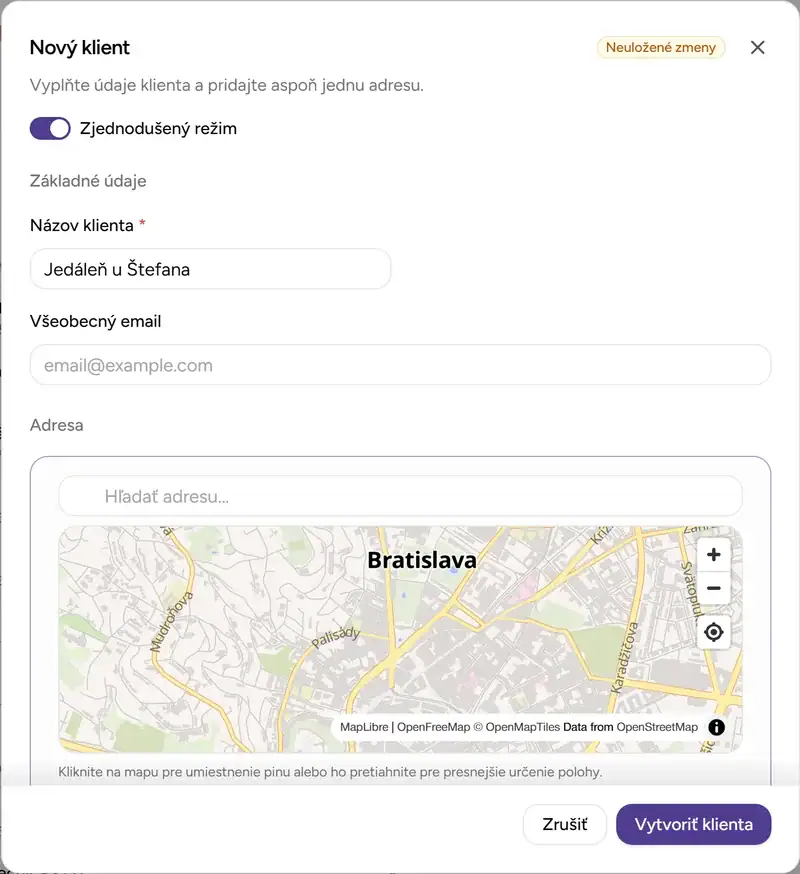 Zjednodušený režim vytvorenia klienta - Desktop