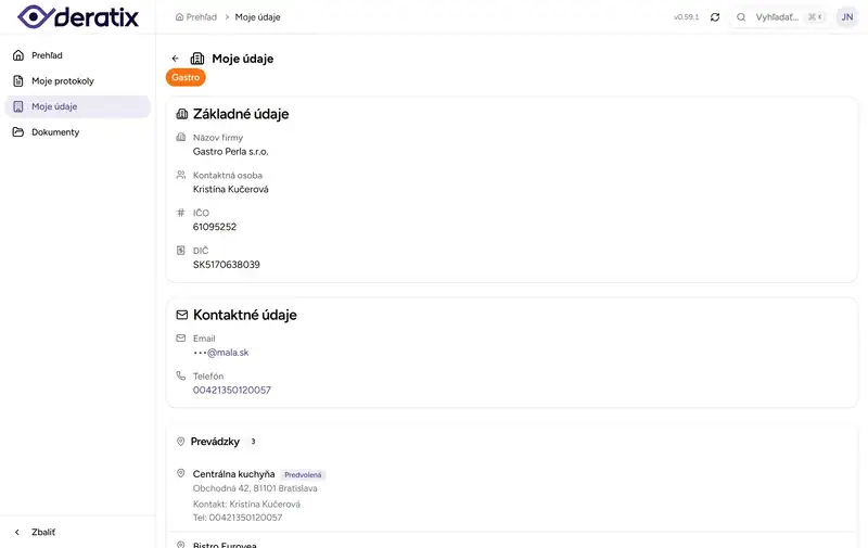 Sekcia Moje údaje v klientskom portáli - Desktop