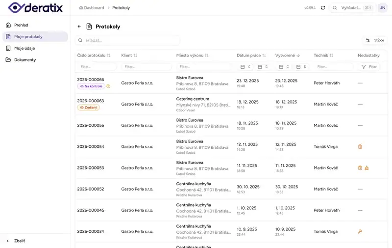 Deratix Klientský portál — desktop application screenshot showing the feature in action
