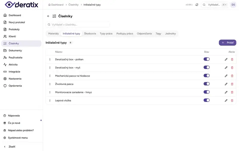 Číselník inštalačných typov - Desktop