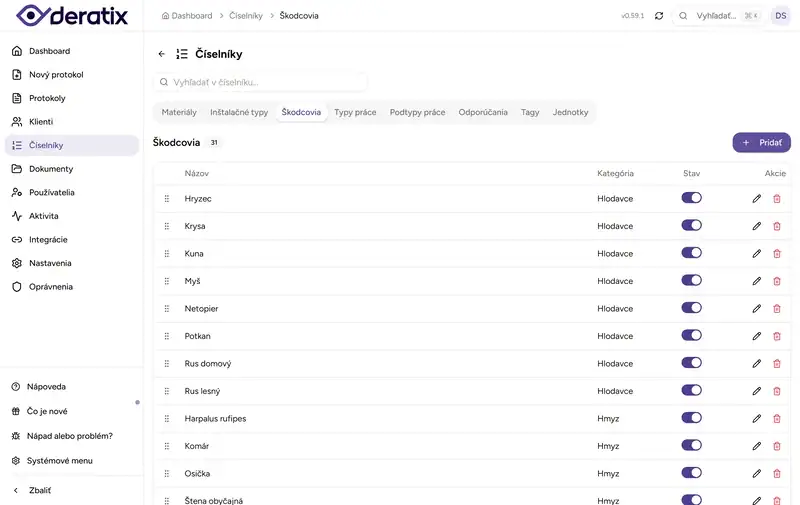 Číselník škodcov - Desktop