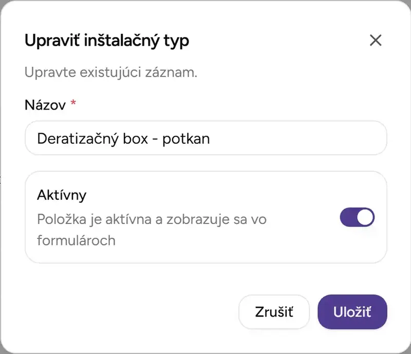 Dialóg editácie typu inštalácie - Desktop
