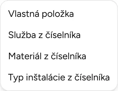 Ponuka Pridať položku - Desktop