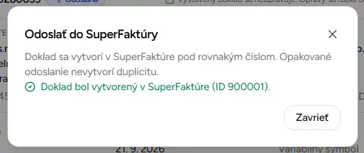 Potvrdenie vytvorenia dokladu - Desktop