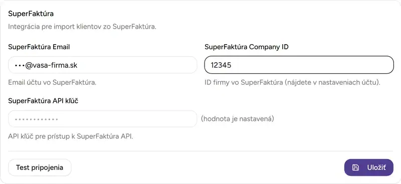 SuperFaktúra v Integráciách - Desktop