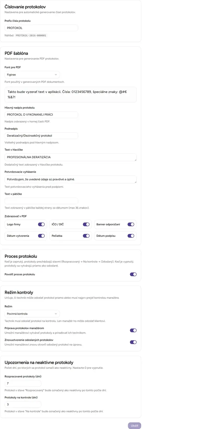 Nastavenia protokolu - Desktop