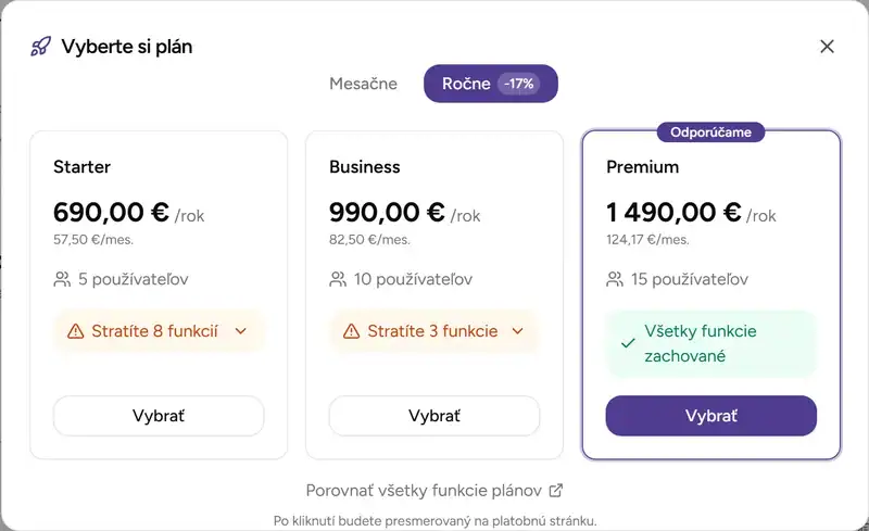 Výber plánu - Desktop